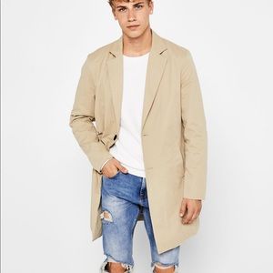 Bershka Men Khaki Tan Trench Coat Jacket Medium